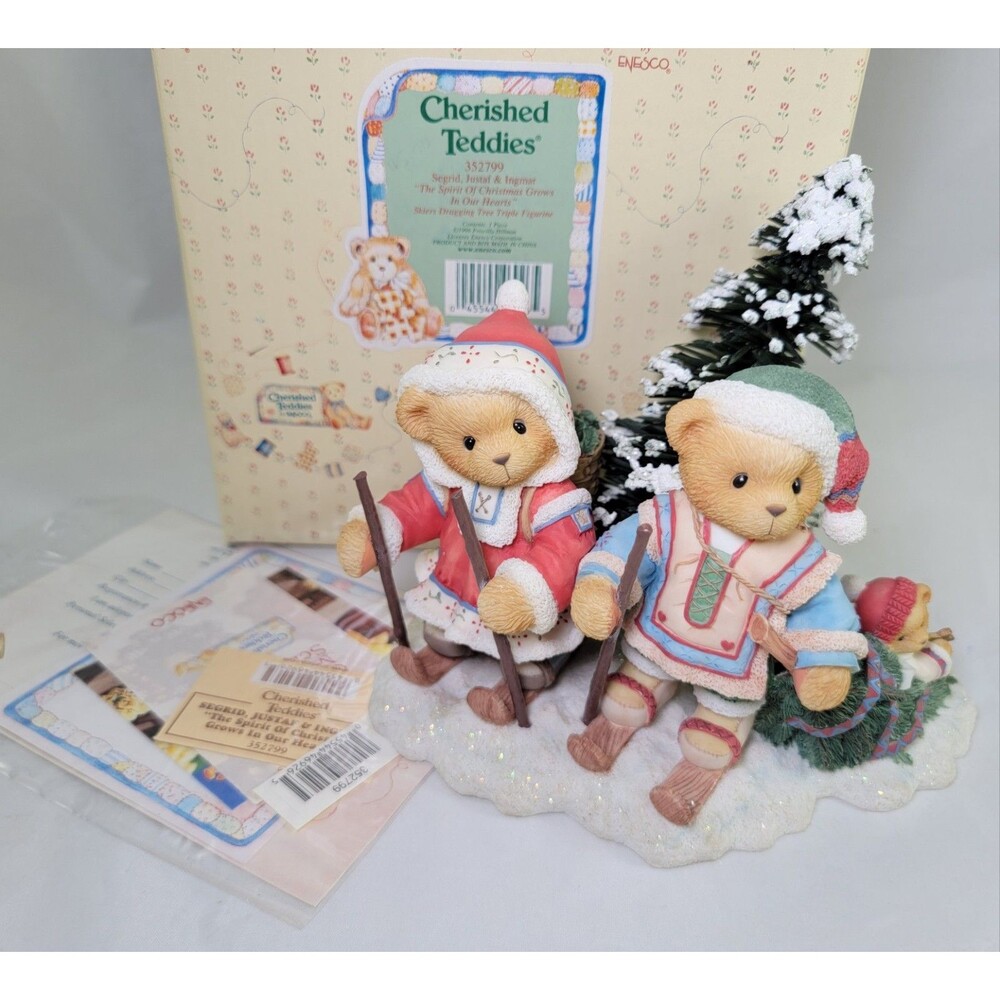 Cherished Teddies 352799 Segrid Justaf & Ingmar Skiers Dragging Tree Figurine